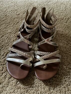 SO Women's Metallic Braided Strappy Sandals - Silver